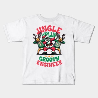 Engineer - Holly Jingle Jolly Groovy Santa and Reindeers in Ugly Sweater Dabbing Dancing. Personalized Christmas Kids T-Shirt